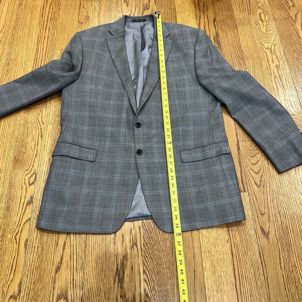 Lauren Ralph Lauren Blazer Jacket Mens Size 46L Silk Wool‎ Gray Plaid Sport Coat